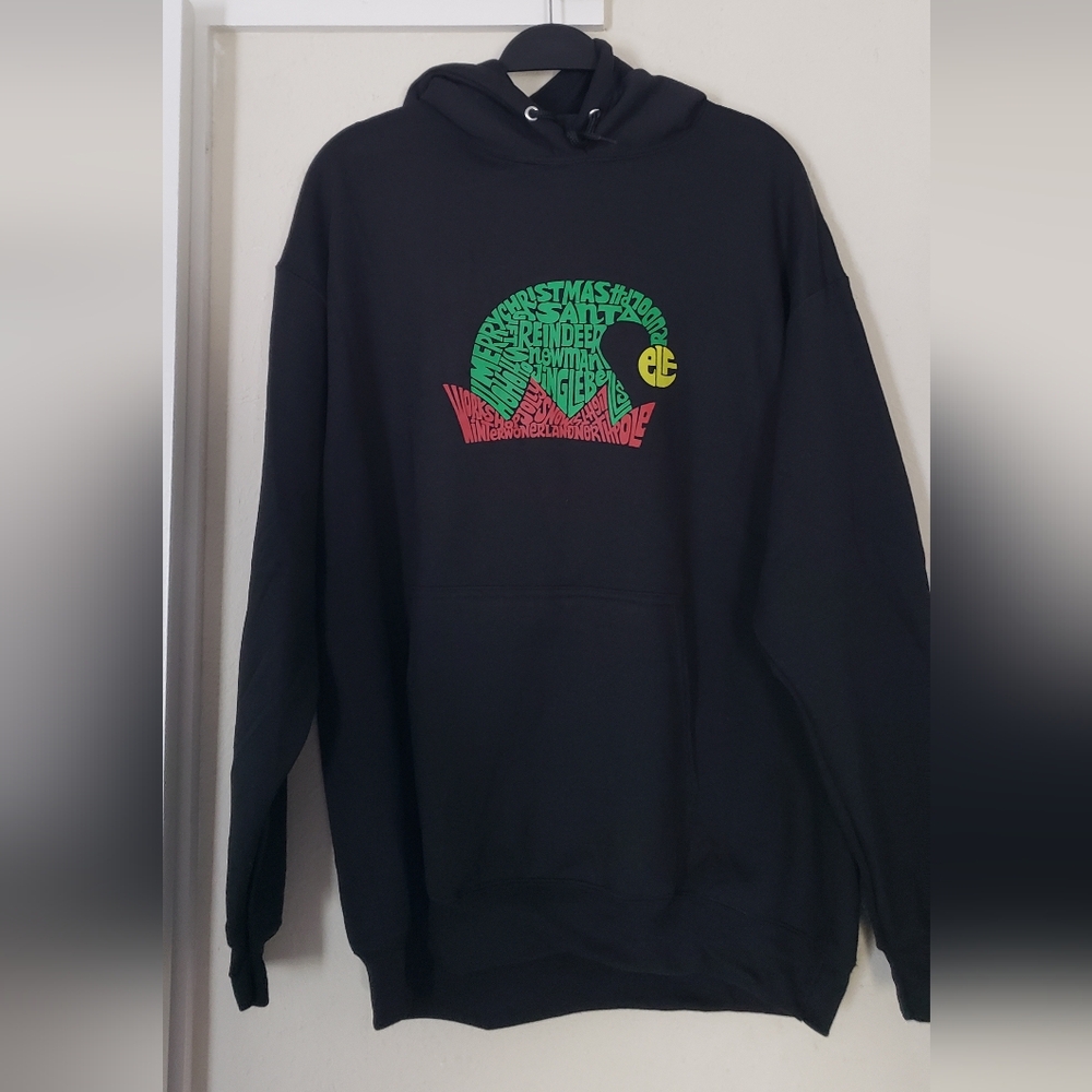 LA Pop Art Black Hoodie with Colorful Elf Hat Graphic
